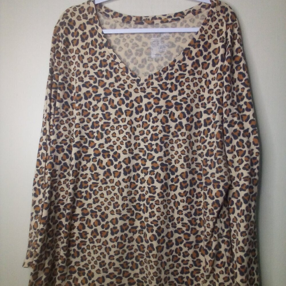 Terra & Sky Shirt 2X Women Long Sleeve Animal Print Brown Black